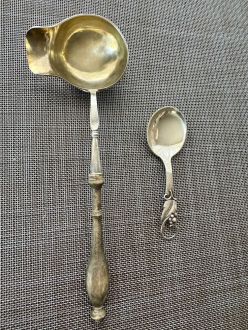 Пара из ковша для соуса или пунша и ложки, серебро