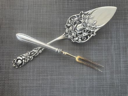 Лопаточка для торта и вилочка для лимона, серебро